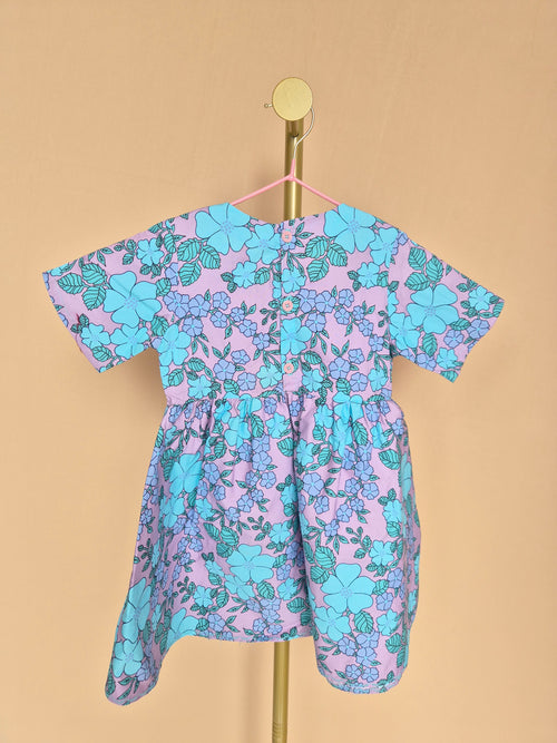 Handmade Lilac & Aqua Floral Peter Pan Collar Dress Size 1 -2 Years