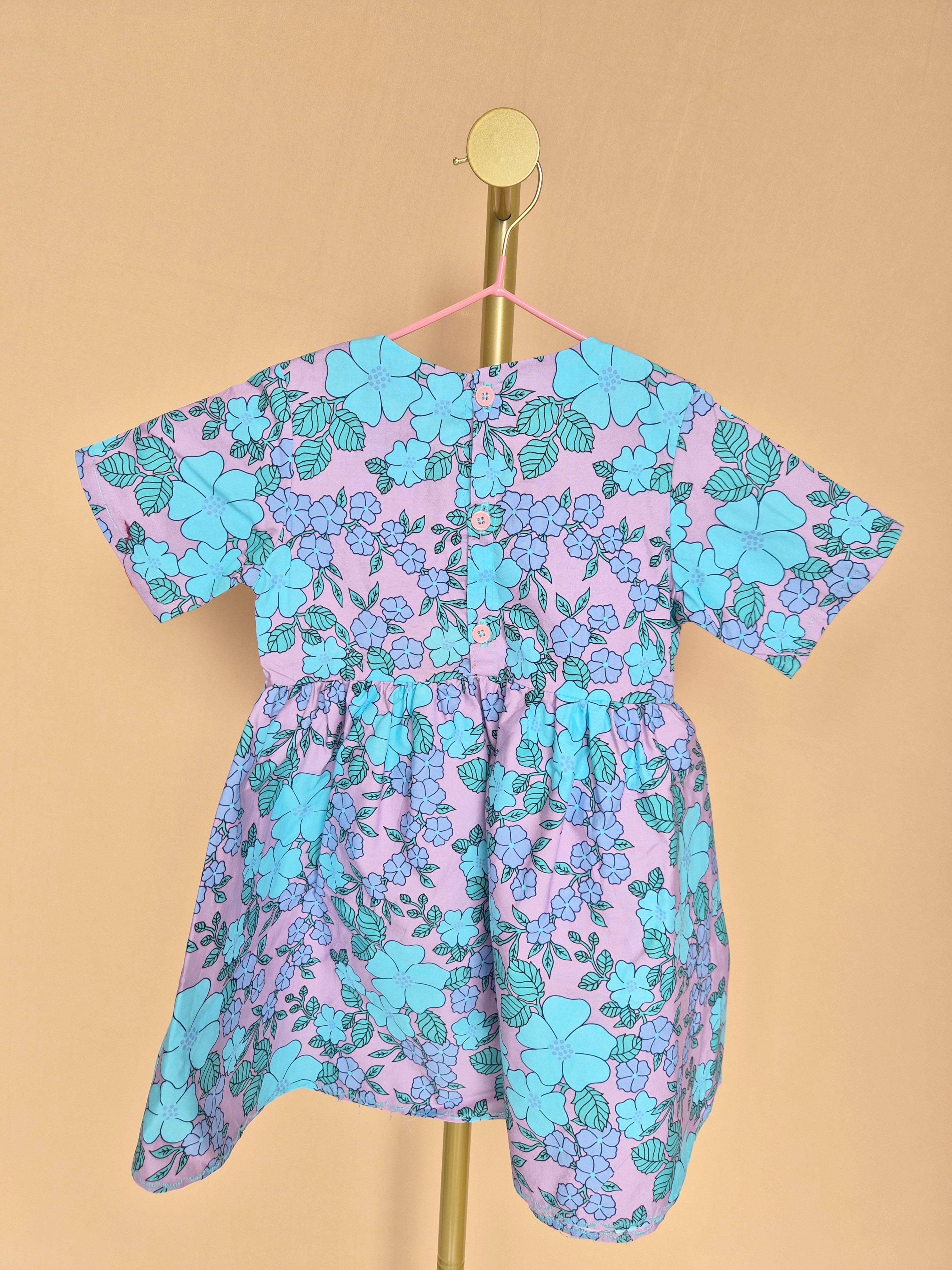 Handmade Lilac & Aqua Floral Peter Pan Collar Dress Size 1 -2 Years