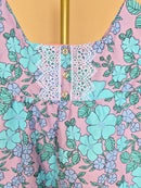 Handmade Lilac & Aqua Floral Flutter-Sleeve Dress – Age 7