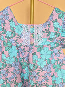 Handmade Lilac & Aqua Floral Flutter-Sleeve Dress – Age 7