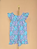 Handmade Lilac & Aqua Floral Flutter-Sleeve Dress – Age 7