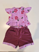 Handmade Pink Hibiscus Top & Shorts Set – Size 6–12 Months