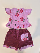Handmade Pink Hibiscus Top & Shorts Set – Size 6–12 Months