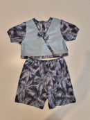 Handmade Blue Wrap Top & Palm-Print Shorts Set – Size 6–12 Months