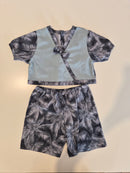 Handmade Blue Wrap Top & Palm-Print Shorts Set – Size 6–12 Months