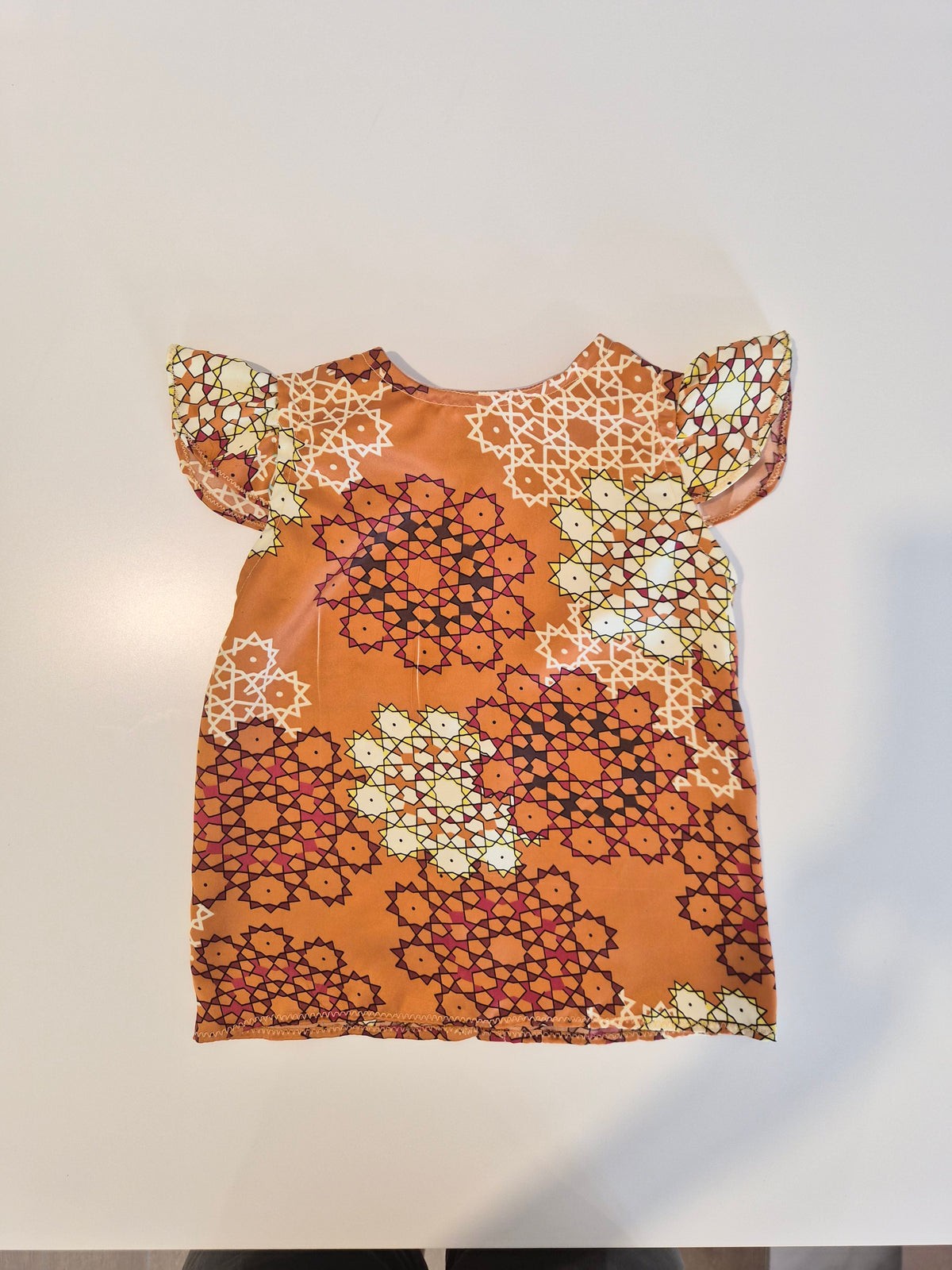 Handmade Orange Geometric Flutter-Sleeve Dress 6 Months - 1 Year