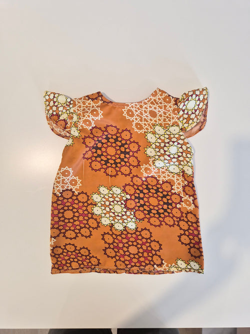 Handmade Orange Geometric Flutter-Sleeve Dress 6 Months - 1 Year