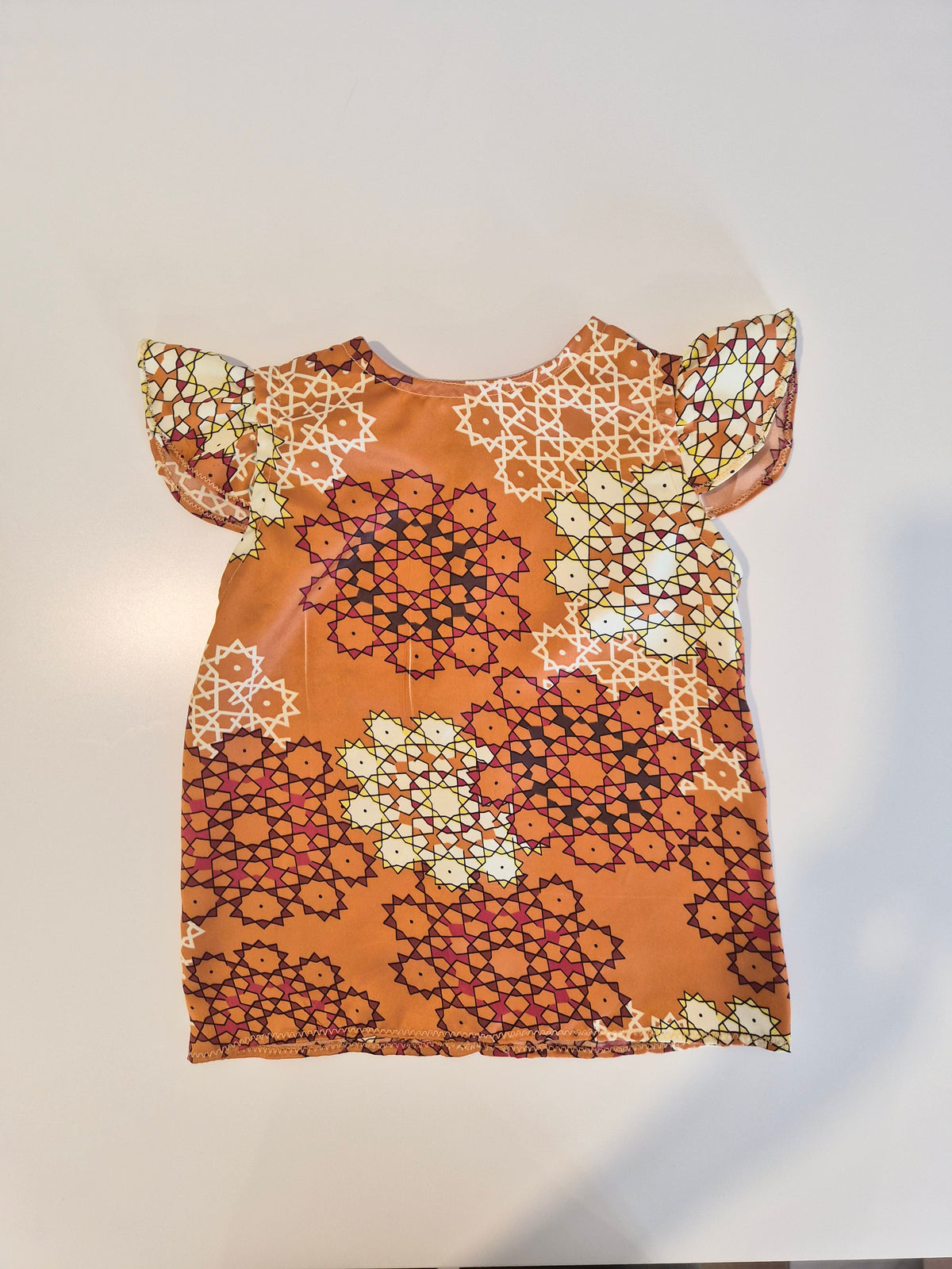 Handmade Orange Geometric Flutter-Sleeve Dress 6 Months - 1 Year