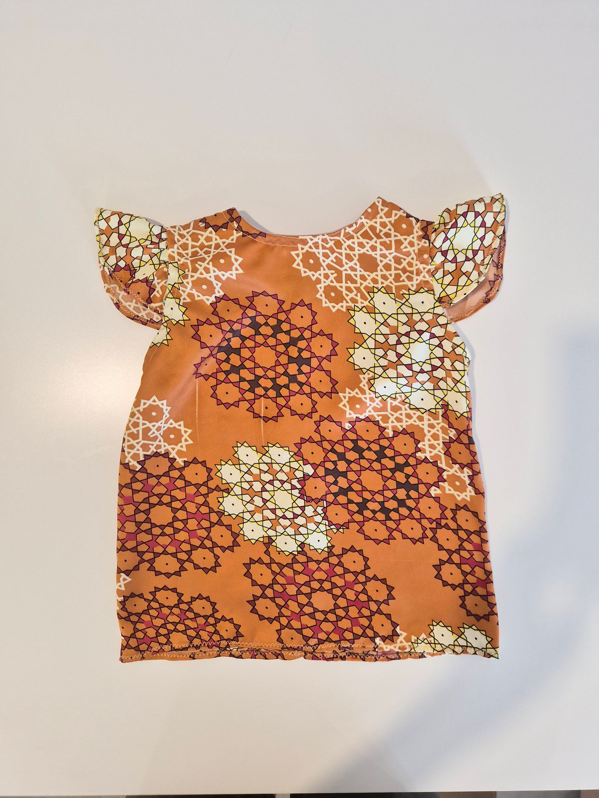 Handmade Orange Geometric Flutter-Sleeve Dress 6 Months - 1 Year