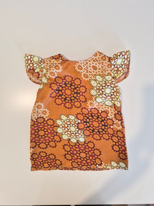 Handmade Orange Geometric Flutter-Sleeve Dress 6 Months - 1 Year