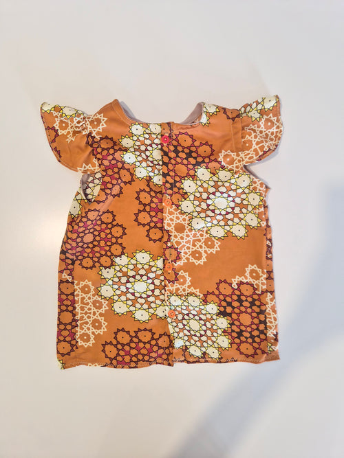 Handmade Orange Geometric Flutter-Sleeve Dress 6 Months - 1 Year