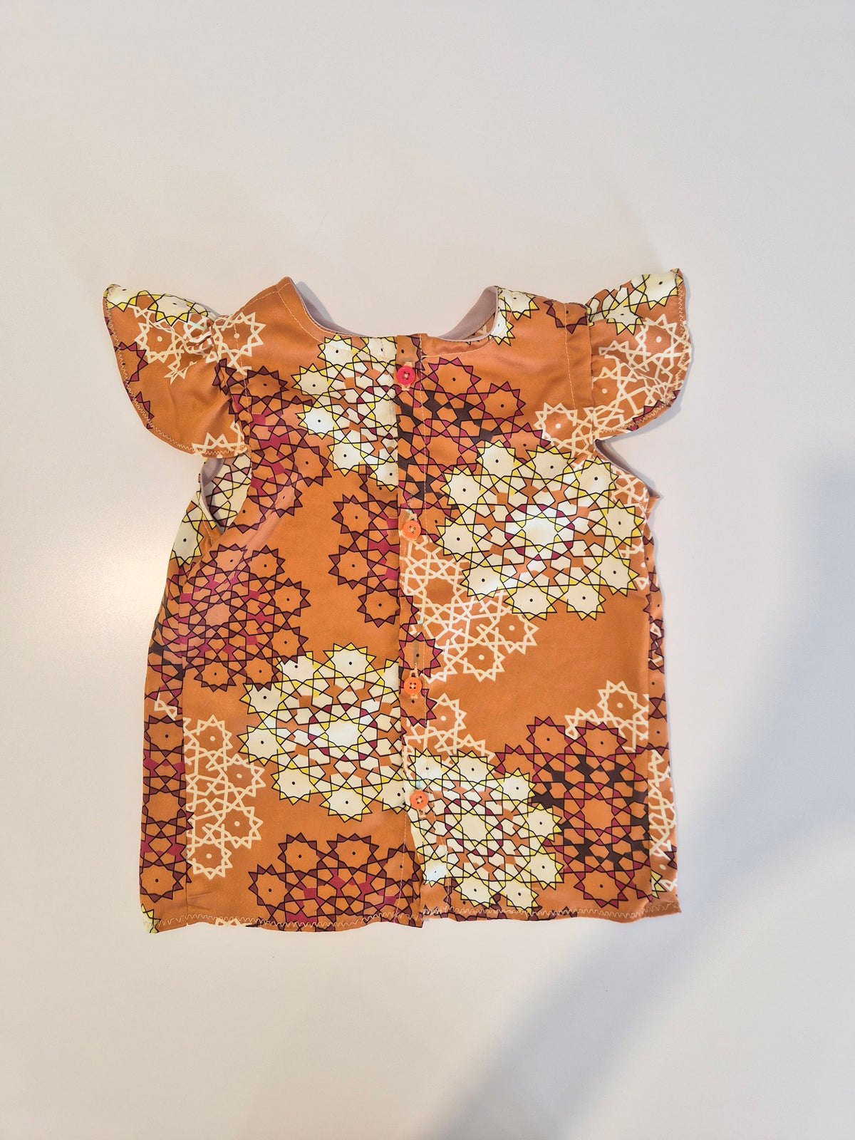 Handmade Orange Geometric Flutter-Sleeve Dress 6 Months - 1 Year