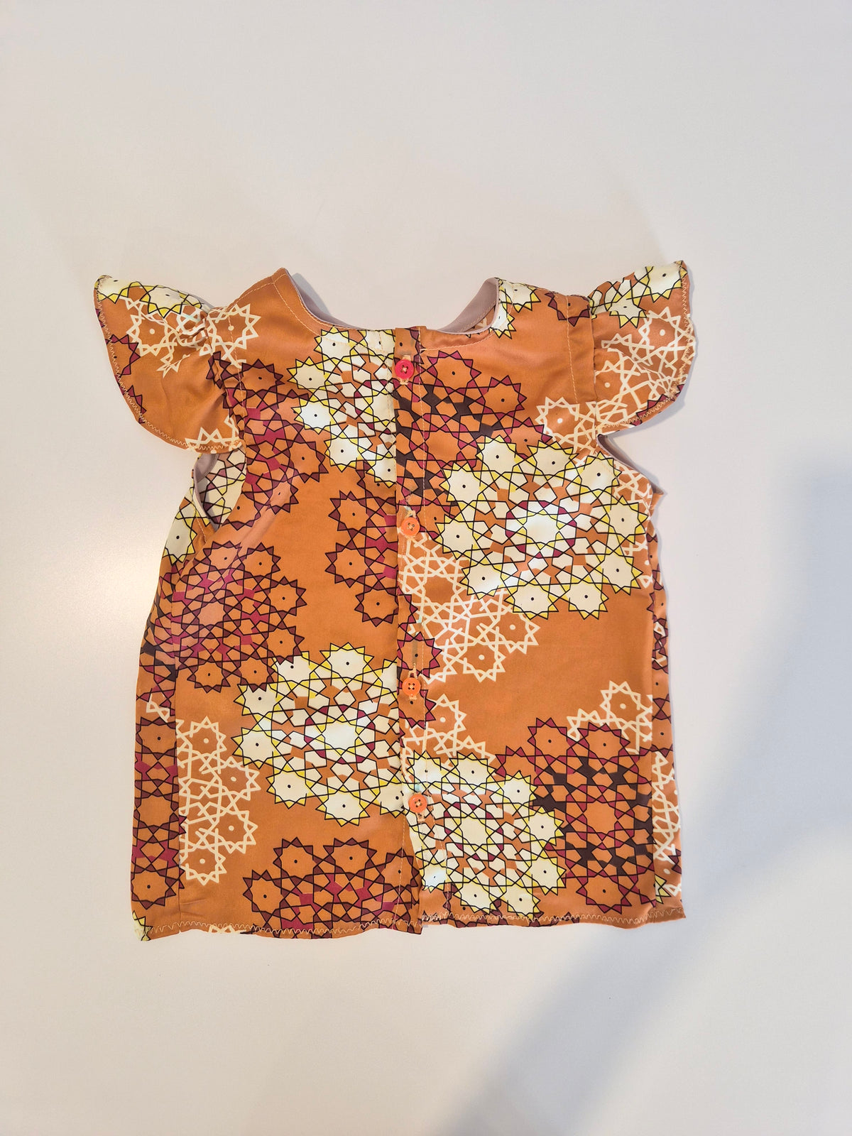 Handmade Orange Geometric Flutter-Sleeve Dress 6 Months - 1 Year