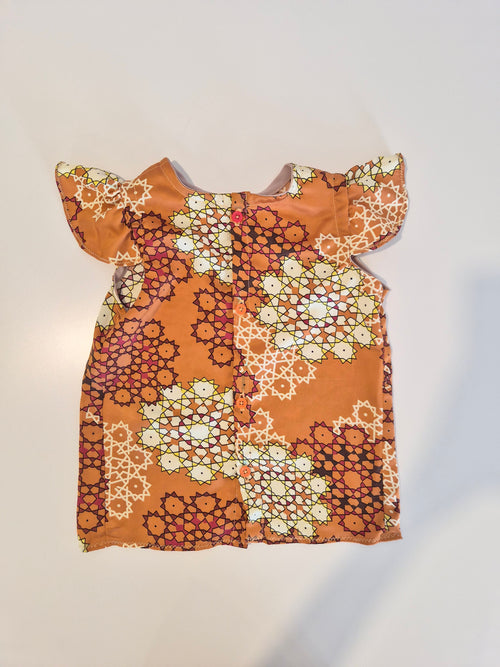 Handmade Orange Geometric Flutter-Sleeve Dress 6 Months - 1 Year