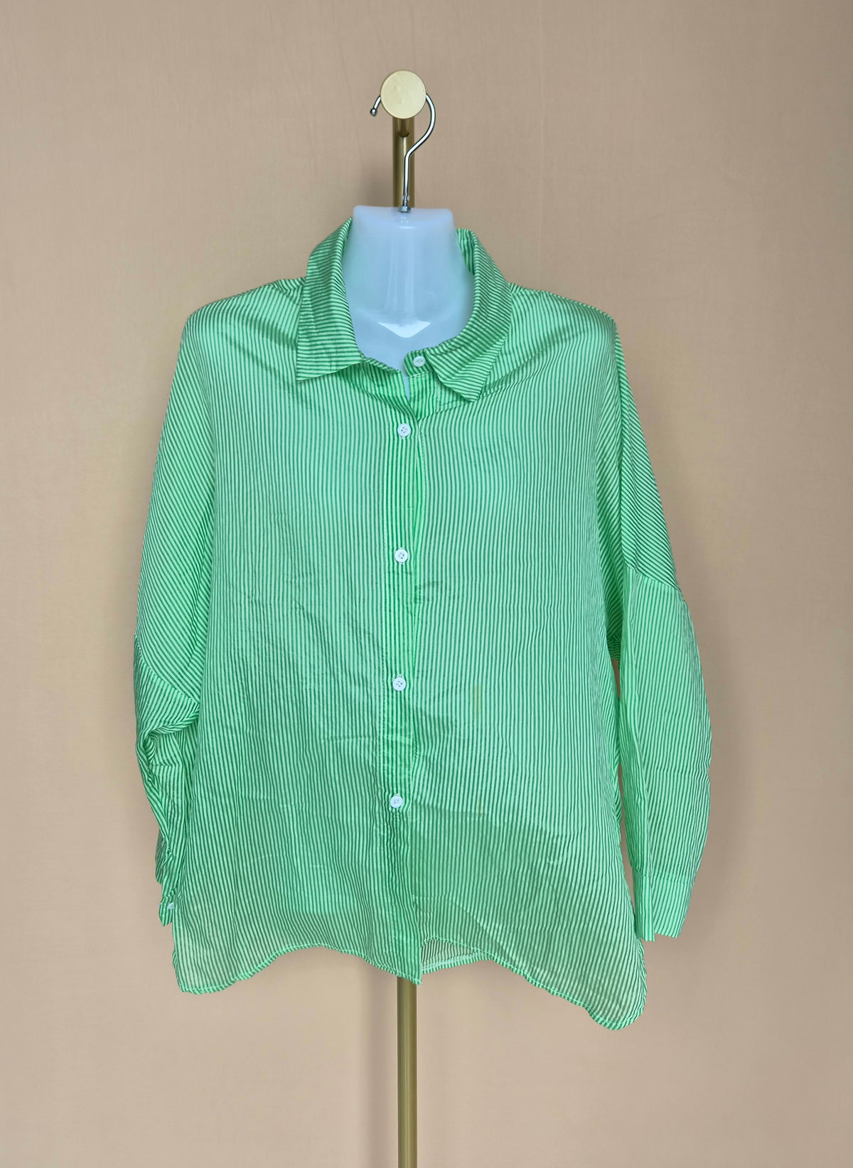 Green Pinstripe Oversized Shirt Free Size