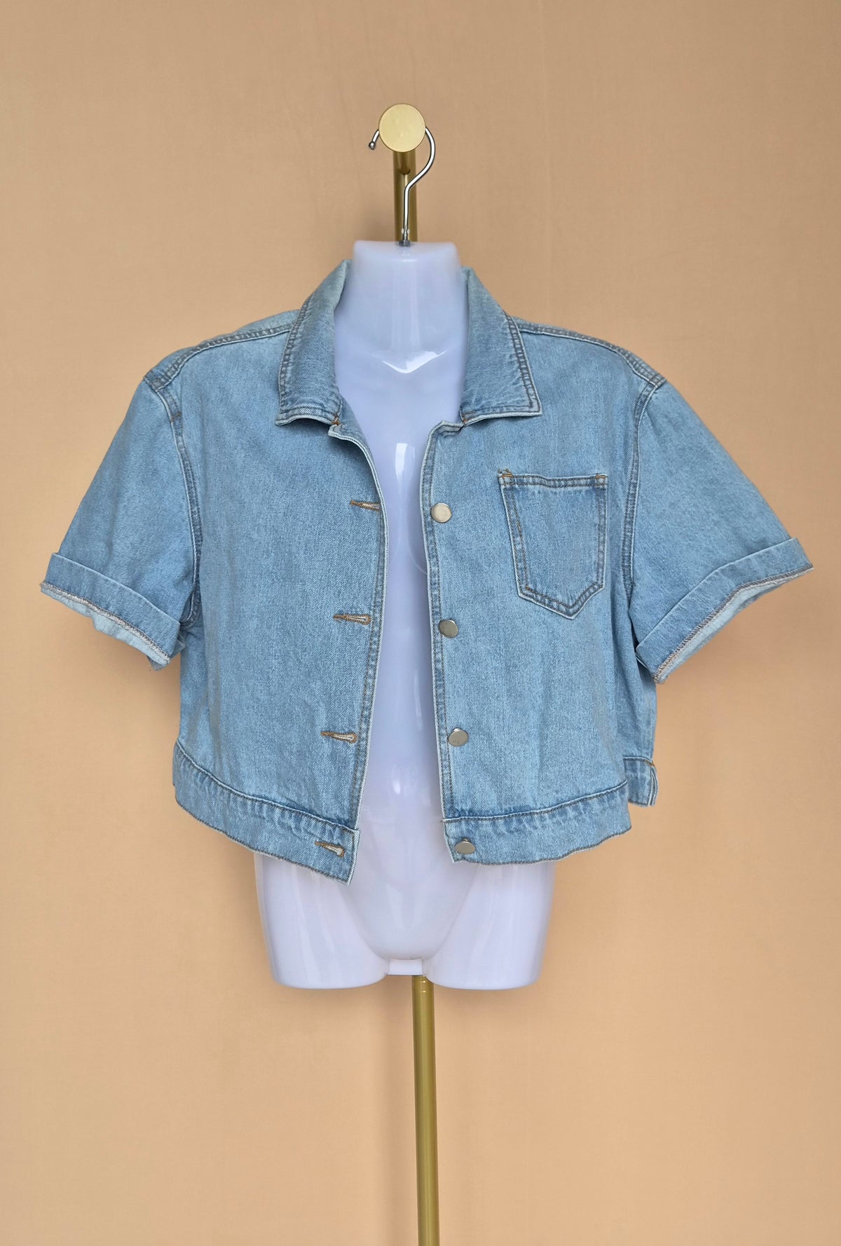 Light-Wash Cropped Denim Jacket Free Size