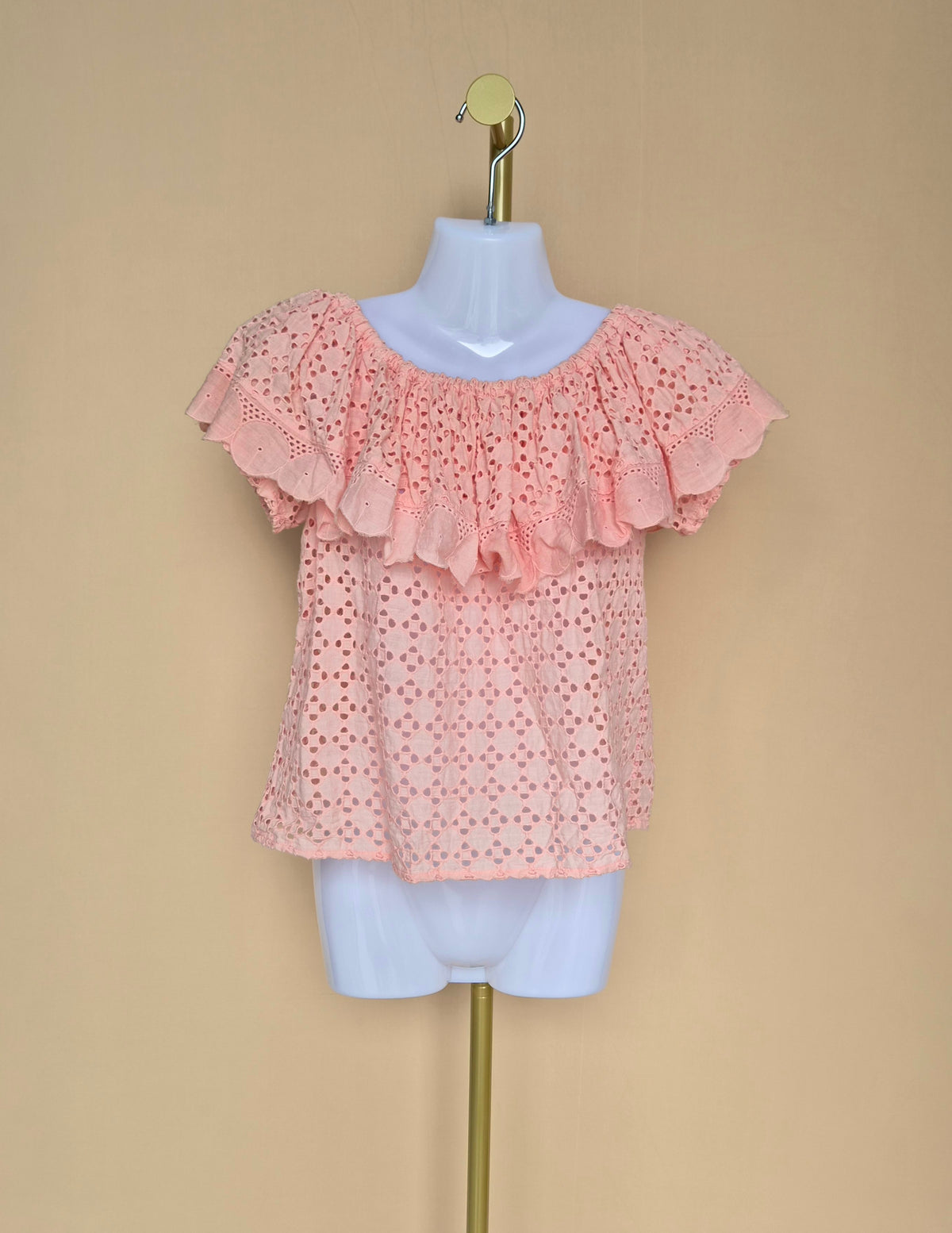 Blush Pink Broderie Ruffle Top Size S