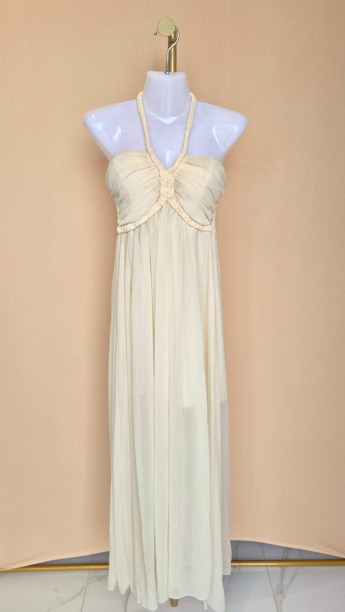 Ivory Braided Halter Maxi Dress