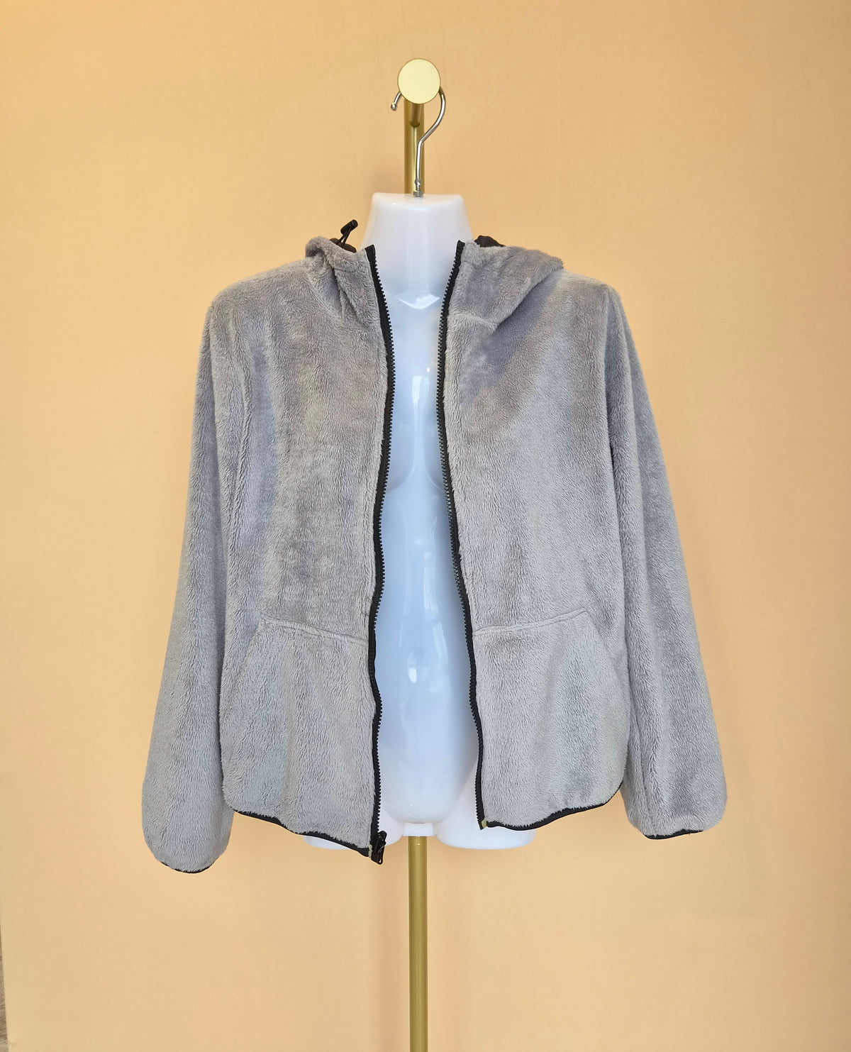 Reversible Grey Fleece & Black Hooded Jacket Est Size M
