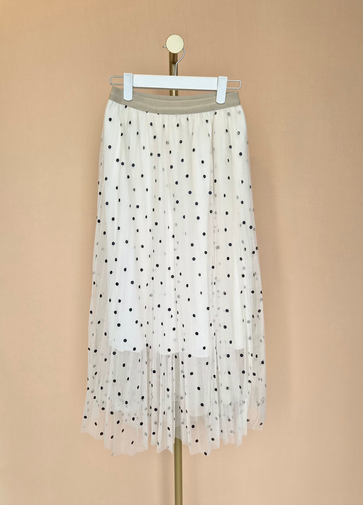 Ivory Polka Dot Tulle Midi Skirt
