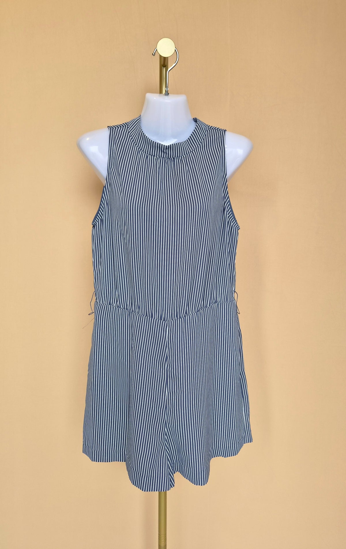 iORA Navy Pinstripe Open-Back Romper – Size L