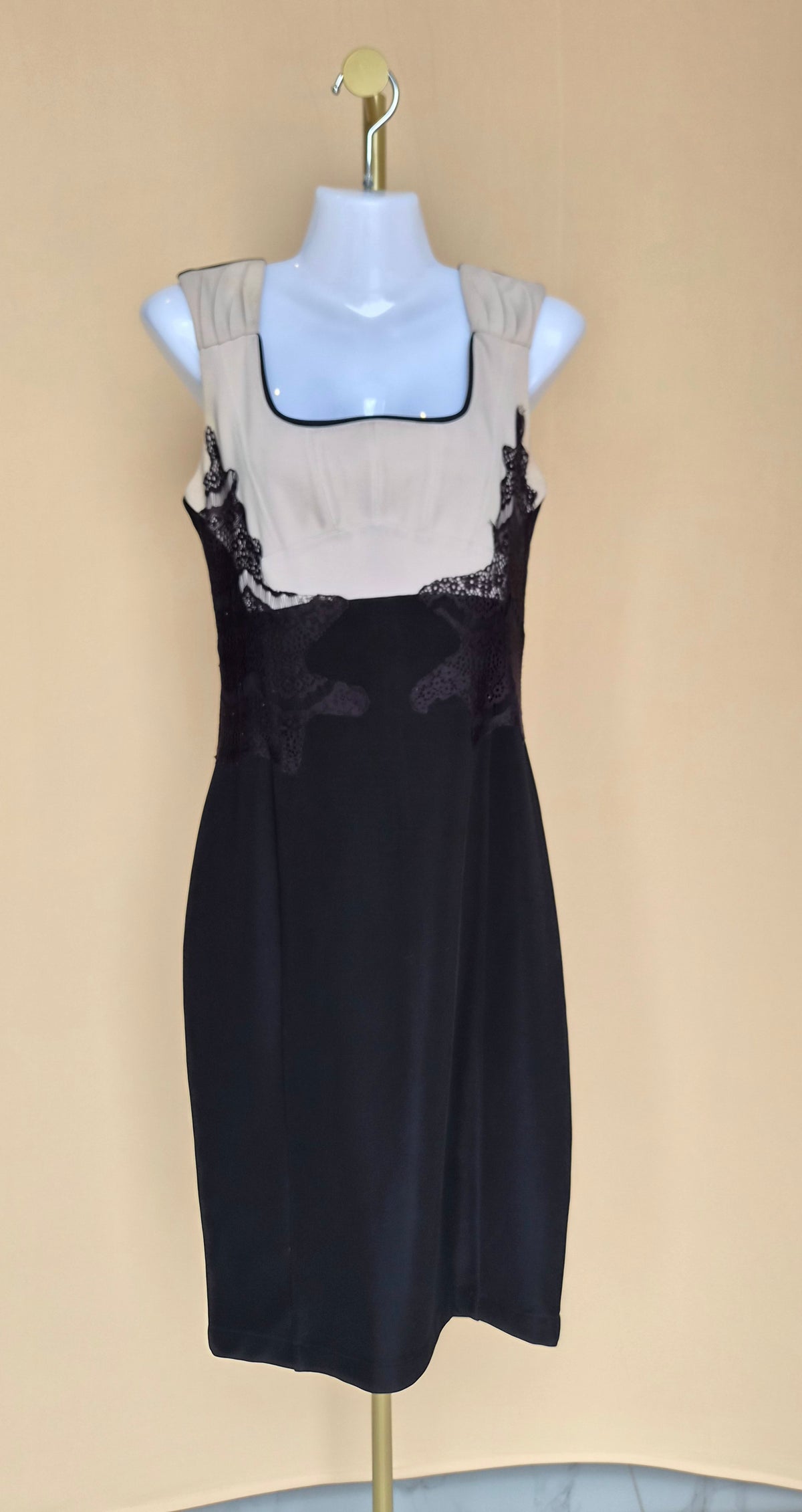 Doublewoot Black and Nude Lace-Detail Pencil Dress – Size L
