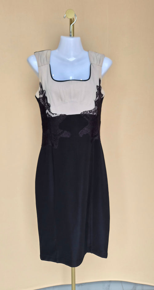 Doublewoot Black and Nude Lace-Detail Pencil Dress – Size L
