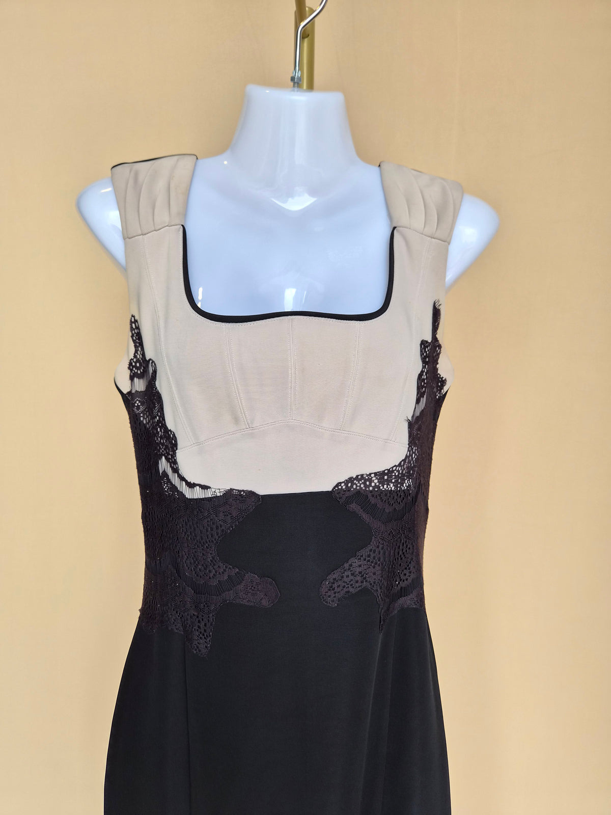 Doublewoot Black and Nude Lace-Detail Pencil Dress – Size L