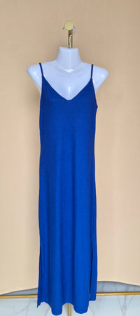 Monki Cobalt Blue Shimmer Ribbed Maxi Dress – Size S