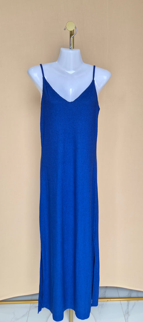 Monki Cobalt Blue Shimmer Ribbed Maxi Dress – Size S