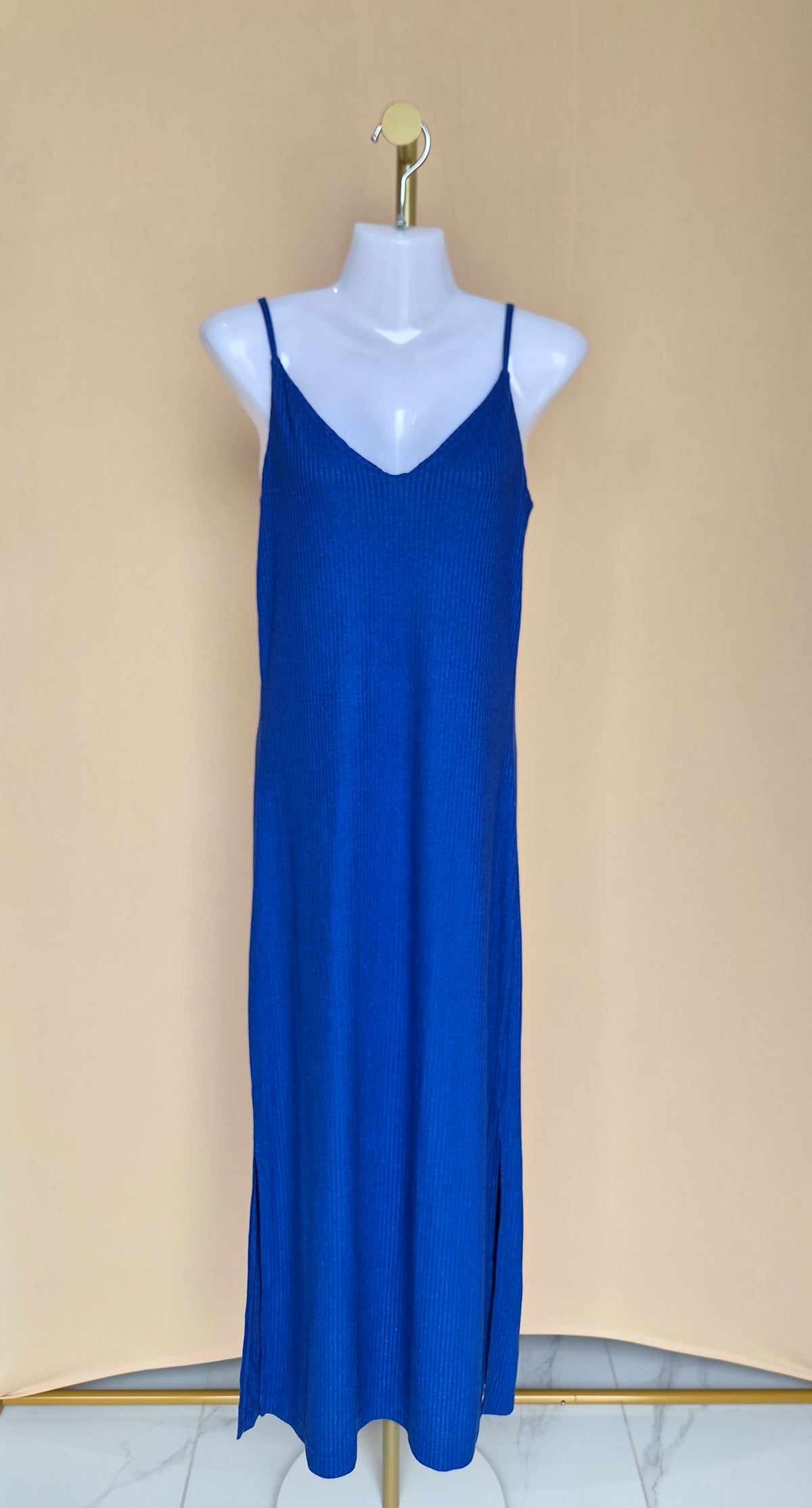 Monki Cobalt Blue Shimmer Ribbed Maxi Dress – Size S