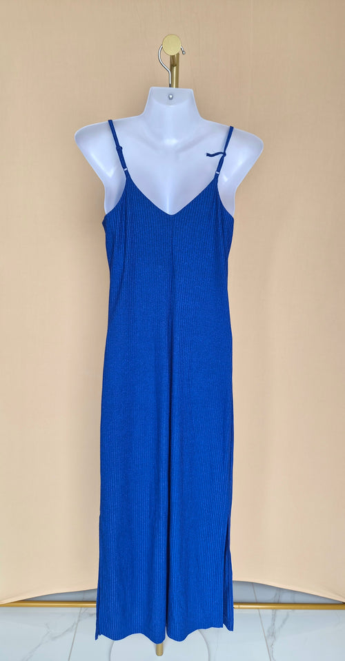 Monki Cobalt Blue Shimmer Ribbed Maxi Dress – Size S