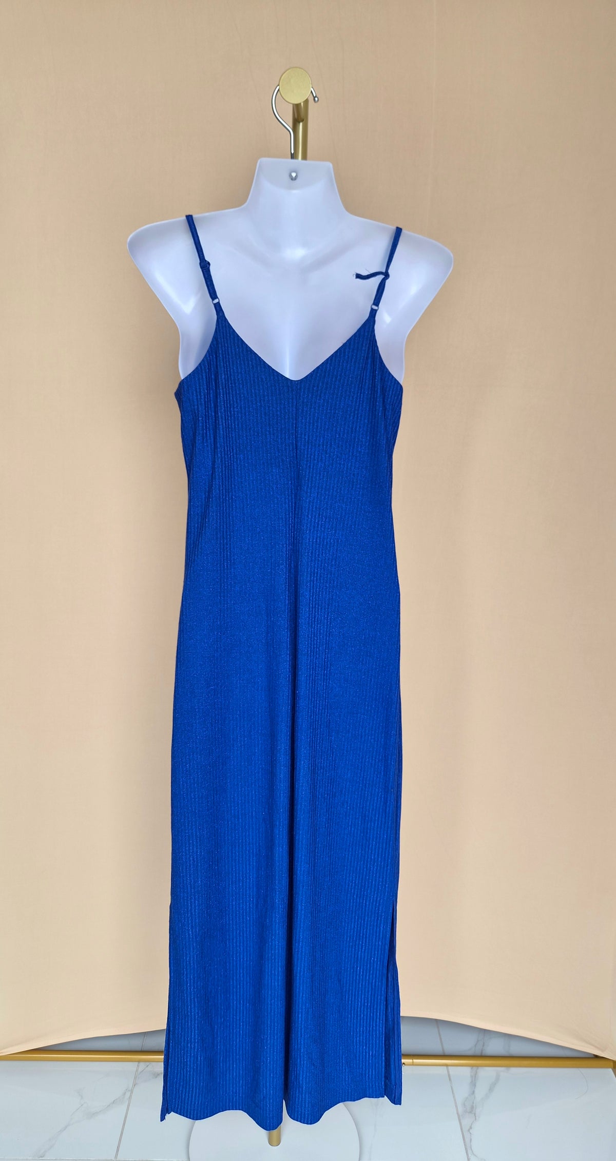 Monki Cobalt Blue Shimmer Ribbed Maxi Dress – Size S