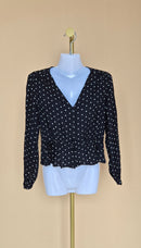 H&M Black and White Polka-Dot Peplum Blouse – Petite XS / UK 4P