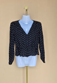 H&M Black and White Polka-Dot Peplum Blouse – Petite XS / UK 4P
