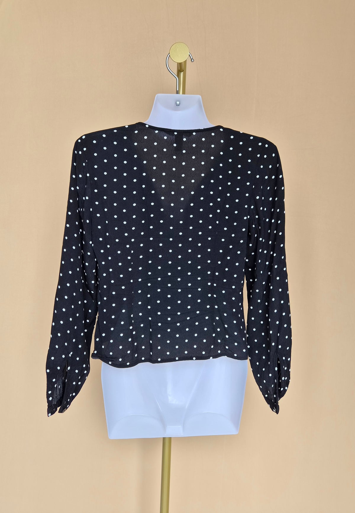 H&M Black and White Polka-Dot Peplum Blouse – Petite XS / UK 4P