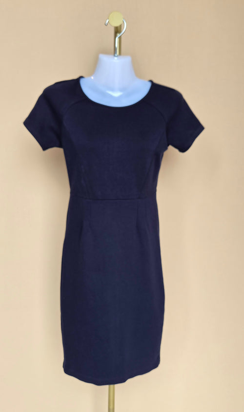 Navy Blue Short-Sleeve Pencil Dress – Estimate Size XS