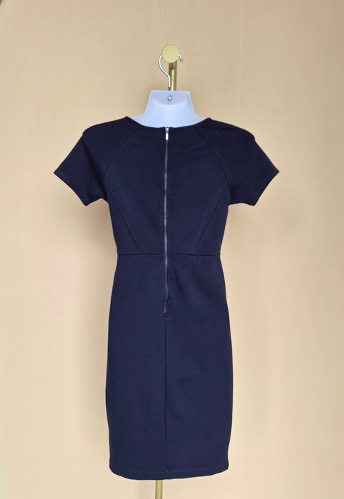 Navy Blue Short-Sleeve Pencil Dress – Estimate Size XS