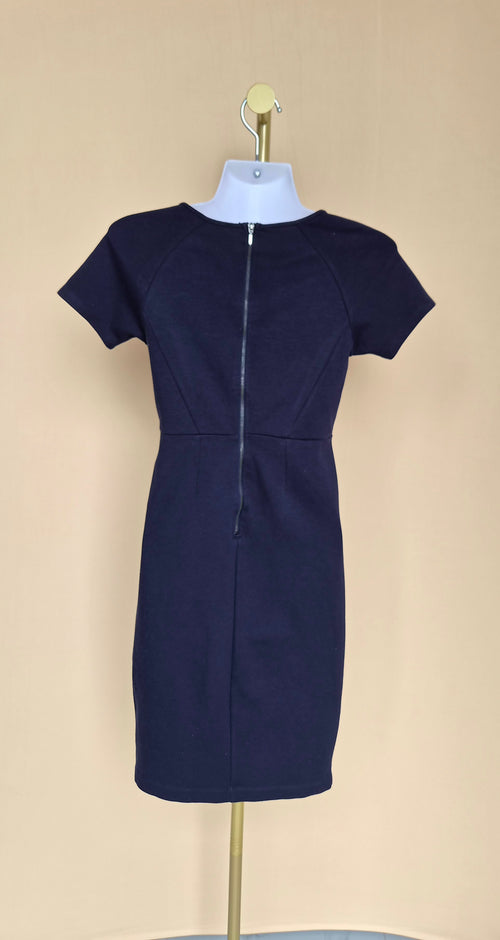 Navy Blue Short-Sleeve Pencil Dress – Estimate Size XS