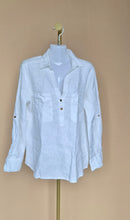 White Linen-Style Roll-Sleeve Shirt – Est Size S