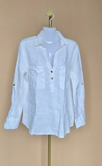 White Linen-Style Roll-Sleeve Shirt – Est Size S