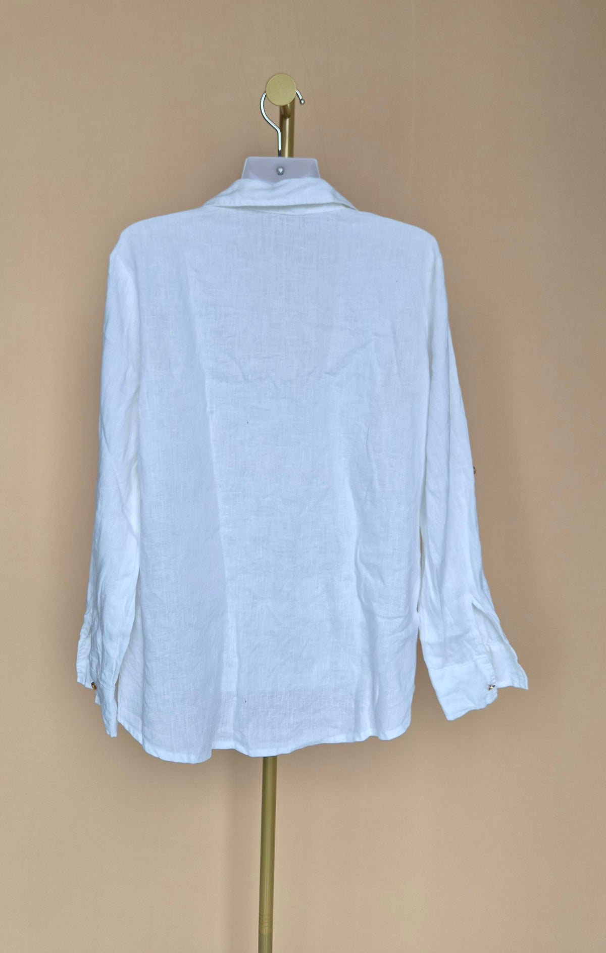 White Linen-Style Roll-Sleeve Shirt – Est Size S