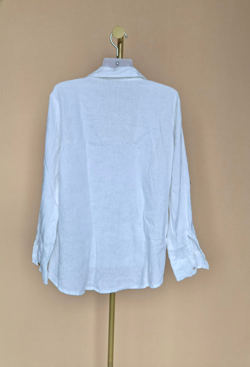 White Linen-Style Roll-Sleeve Shirt – Est Size S