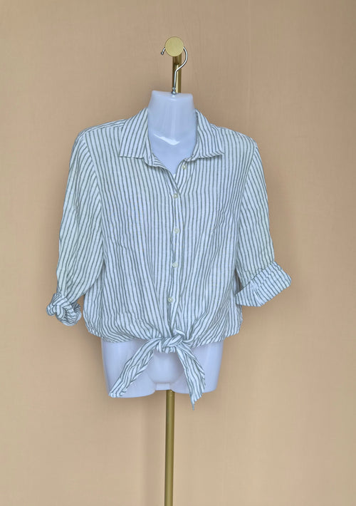 H&M Striped Linen Tie-Front Shirt – Size S