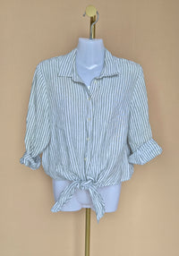 H&M Striped Linen Tie-Front Shirt – Size S