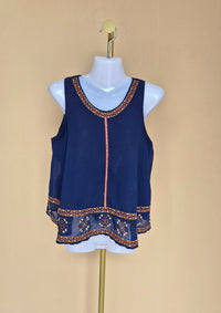Zara Basic Embroidered Navy Top – Size S