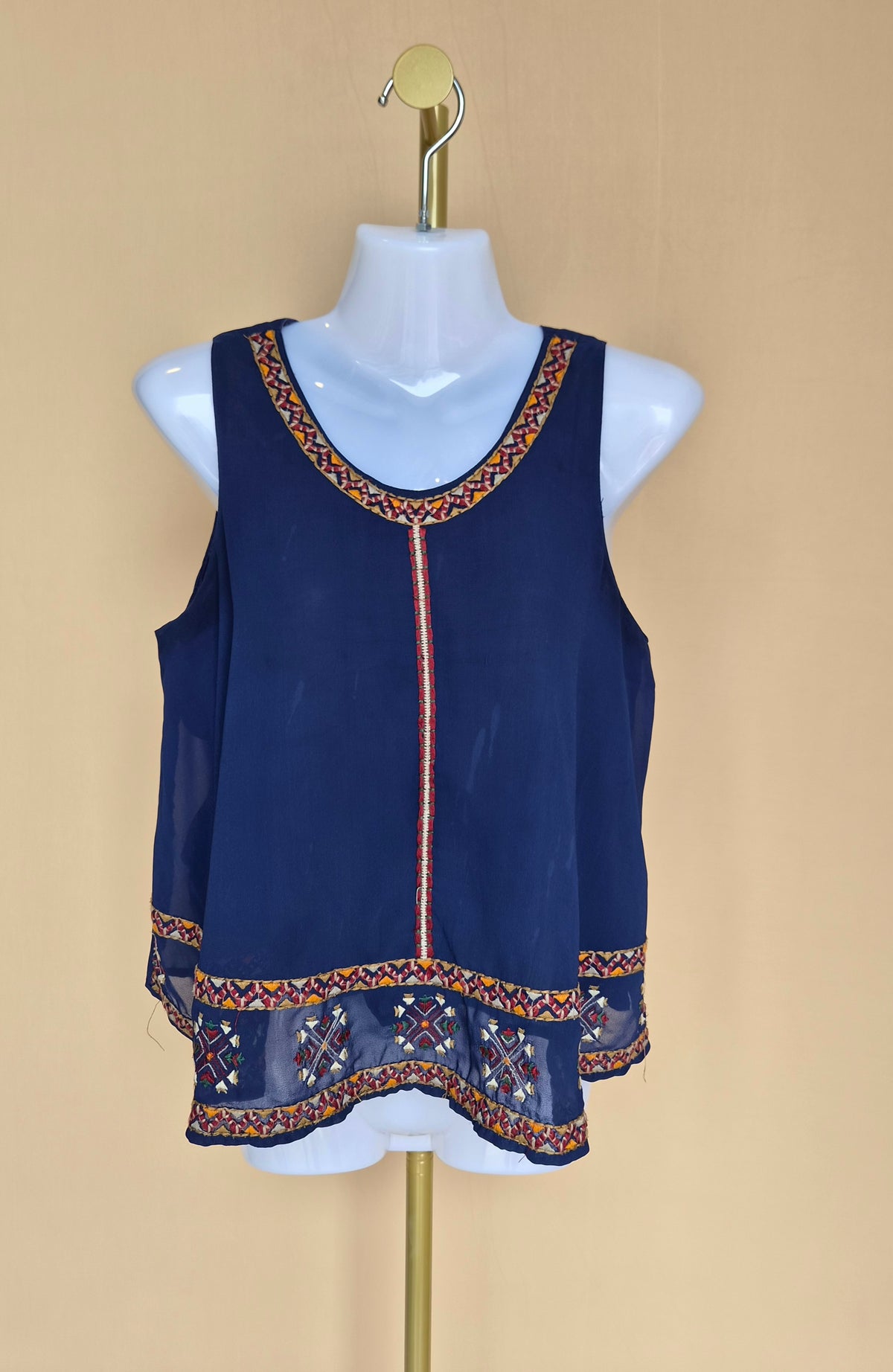 Zara Basic Embroidered Navy Top – Size S