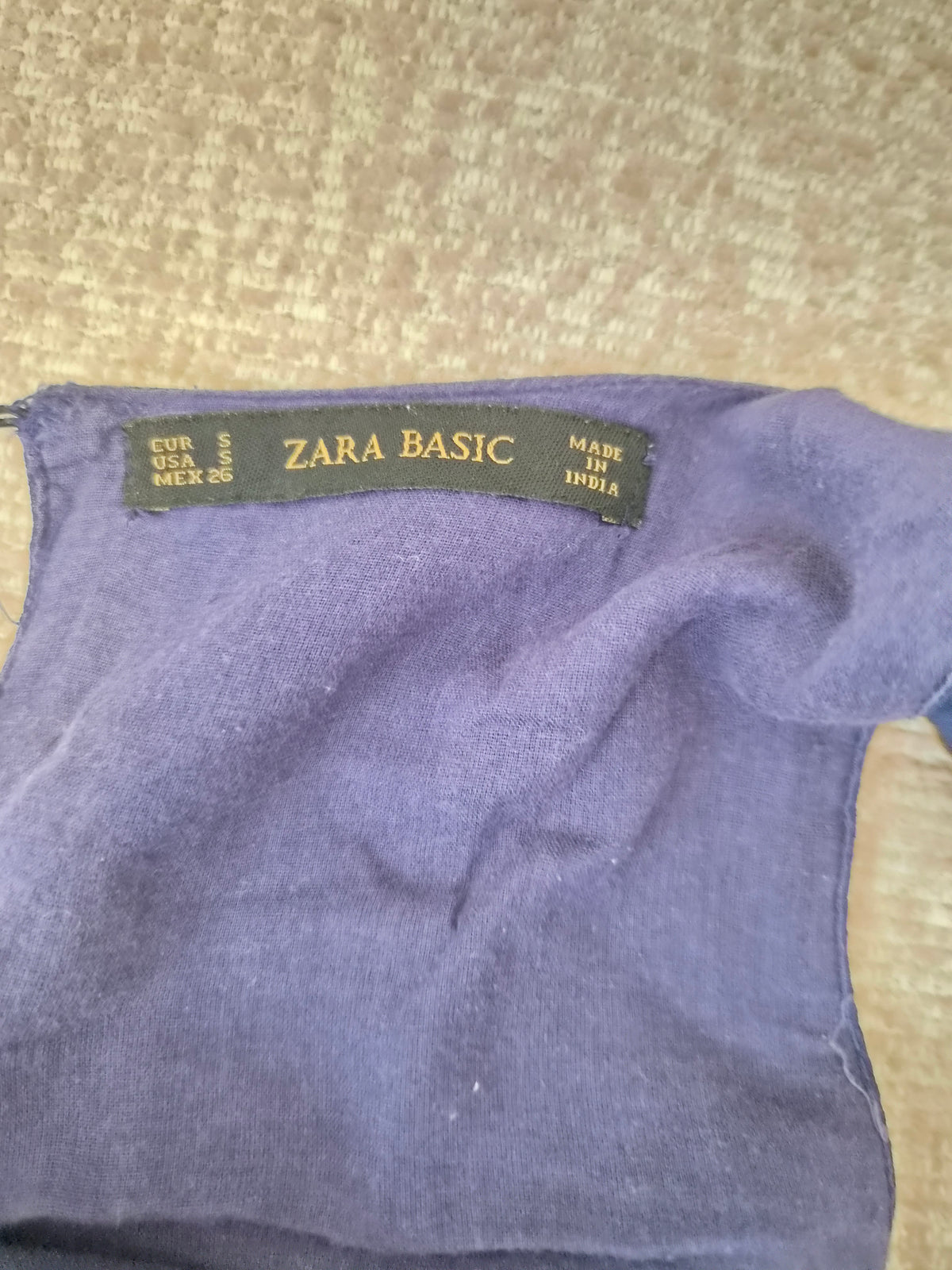 Zara Basic Embroidered Navy Top – Size S