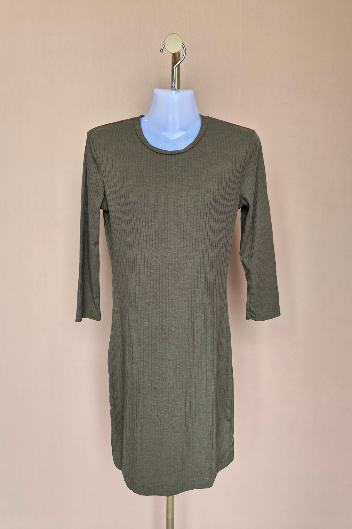 Lefties Olive Ribbed Bodycon Dress – Size M