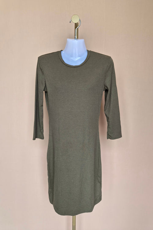 Lefties Olive Ribbed Bodycon Dress – Size M